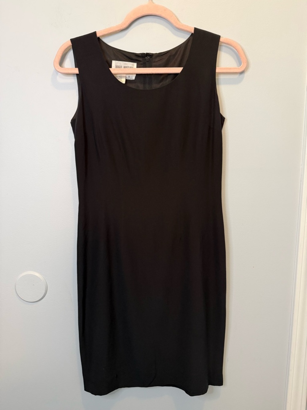 Vintage Hugo Buscati Milano 100% Silk Black Sleeveless Sheath Dress 8 Petite